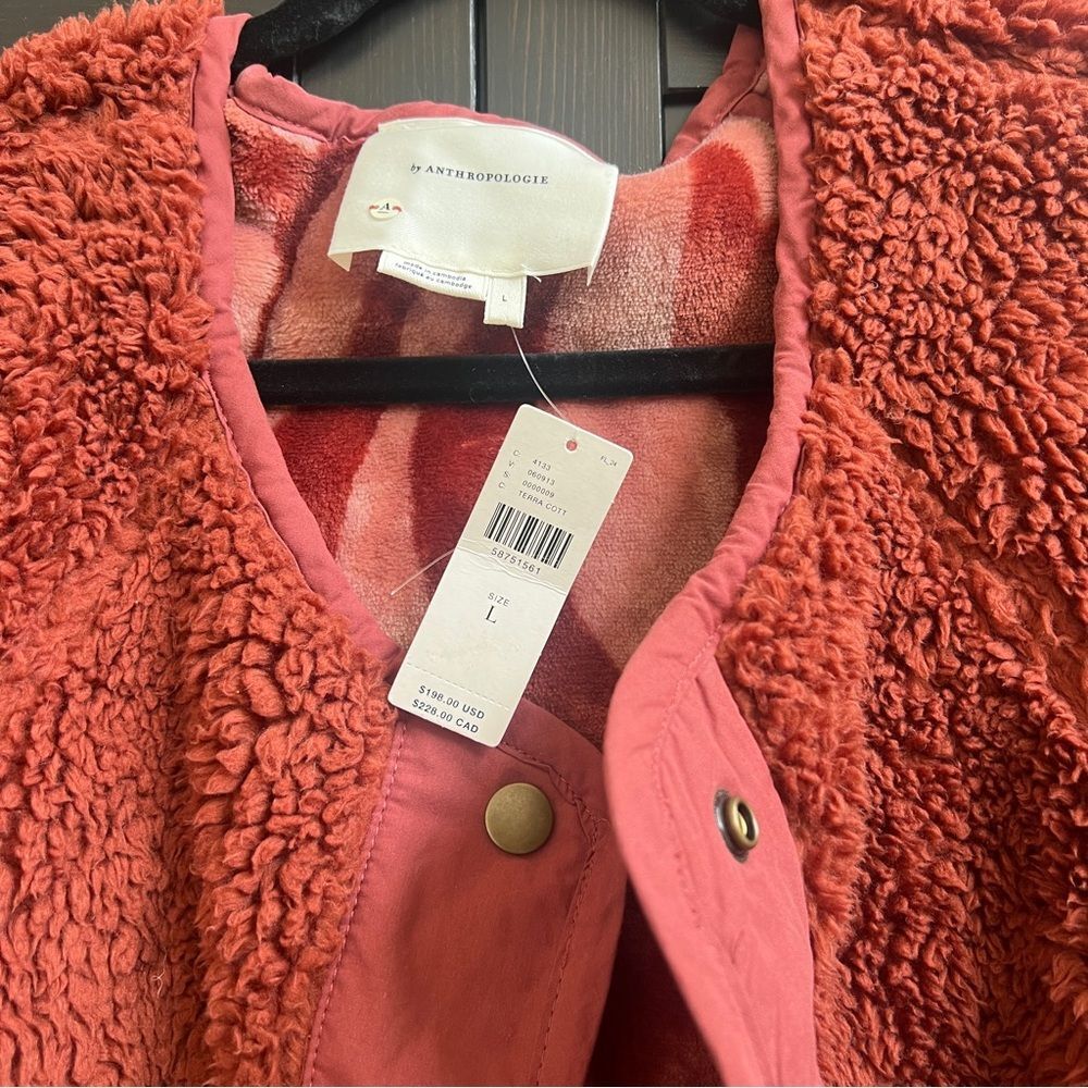Anthropologie Women's Rust Red Fuzzy Teddy Coat Size Large NWT - Picture 7 of 10